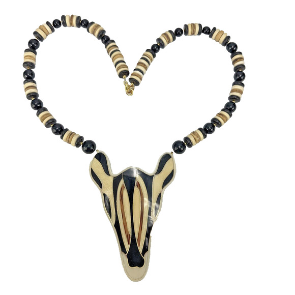 Lee Sands Handcrafted Giraffe Beaded Necklace from Hawaiian Natural Materials 22 - Picture 1 of 10